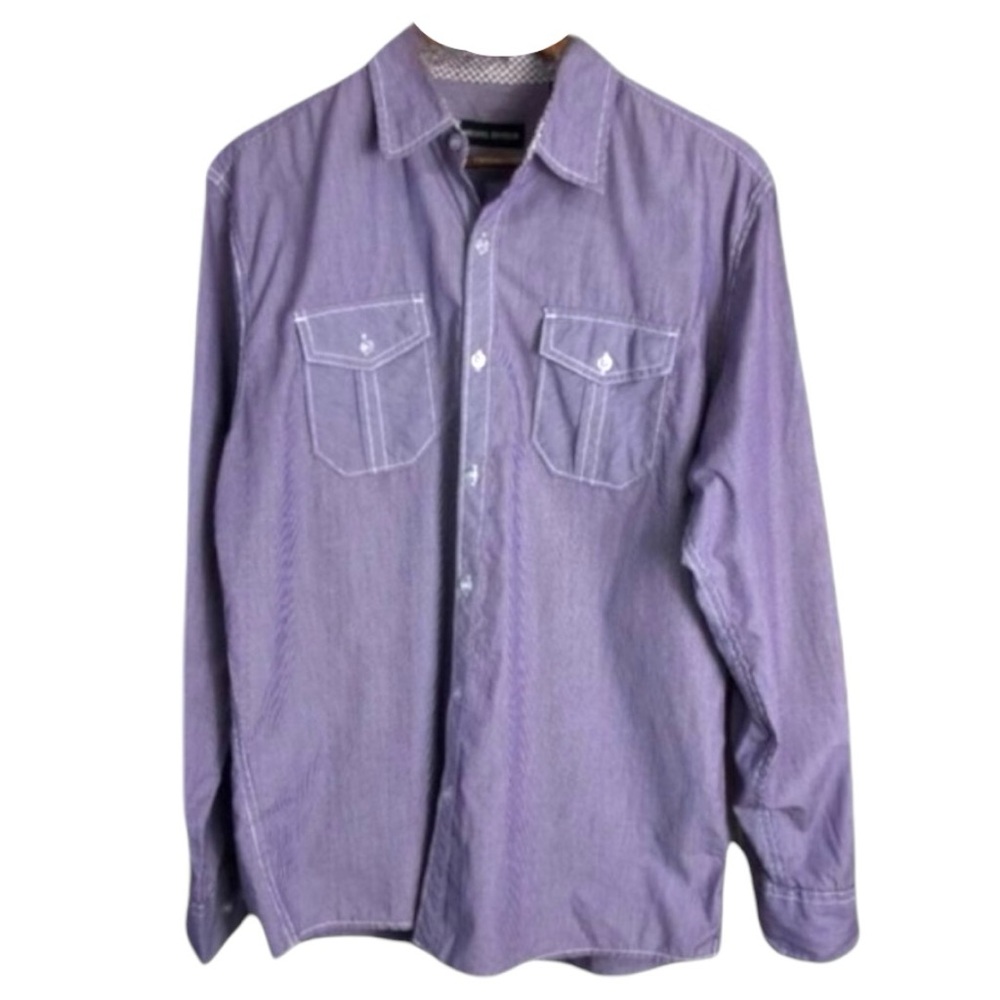 4/$45 MICHAEL BRANDON Purple and White Striped Long Sleeve Button Up Shirt Med